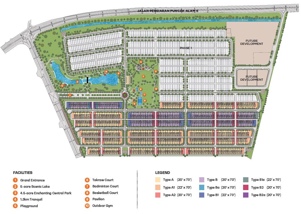 Tropicana Alam Plot C site plan showing lake, central park and Phase 2 lots